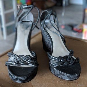 Coach Kinsey Signature Black Wedge Sandals